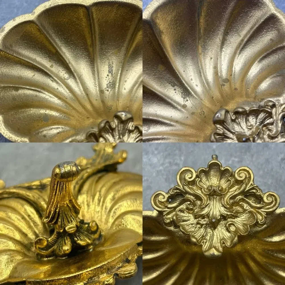 Vintage Matson Stylebuilt Gold Gilt Footed Shell Bathroom Vanity Soap Trinket Di